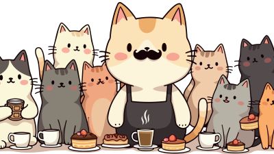 cartoony cats in a cafe
