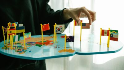 Flags of the world on a board game